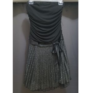 Black Sparkly Strapless Dress.